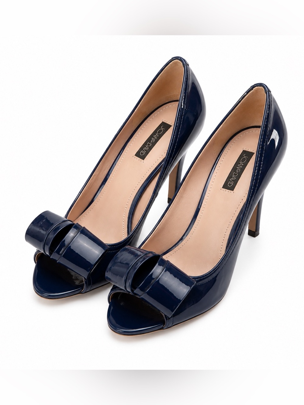 Joan & David Navy Patent Peep Toe Pumps with Bow Accent CT